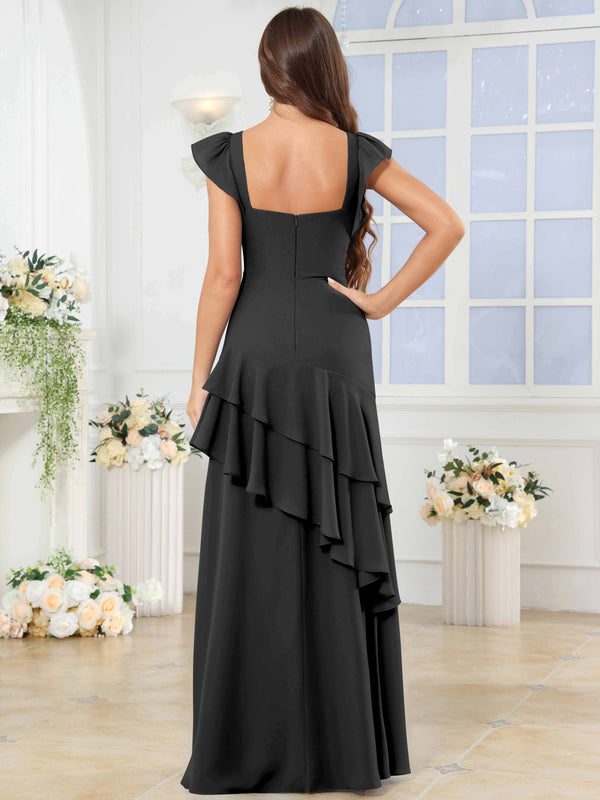 Sweetheart Tiered Ruffle Chiffon Bridesmaid Dress With Short Sleeves