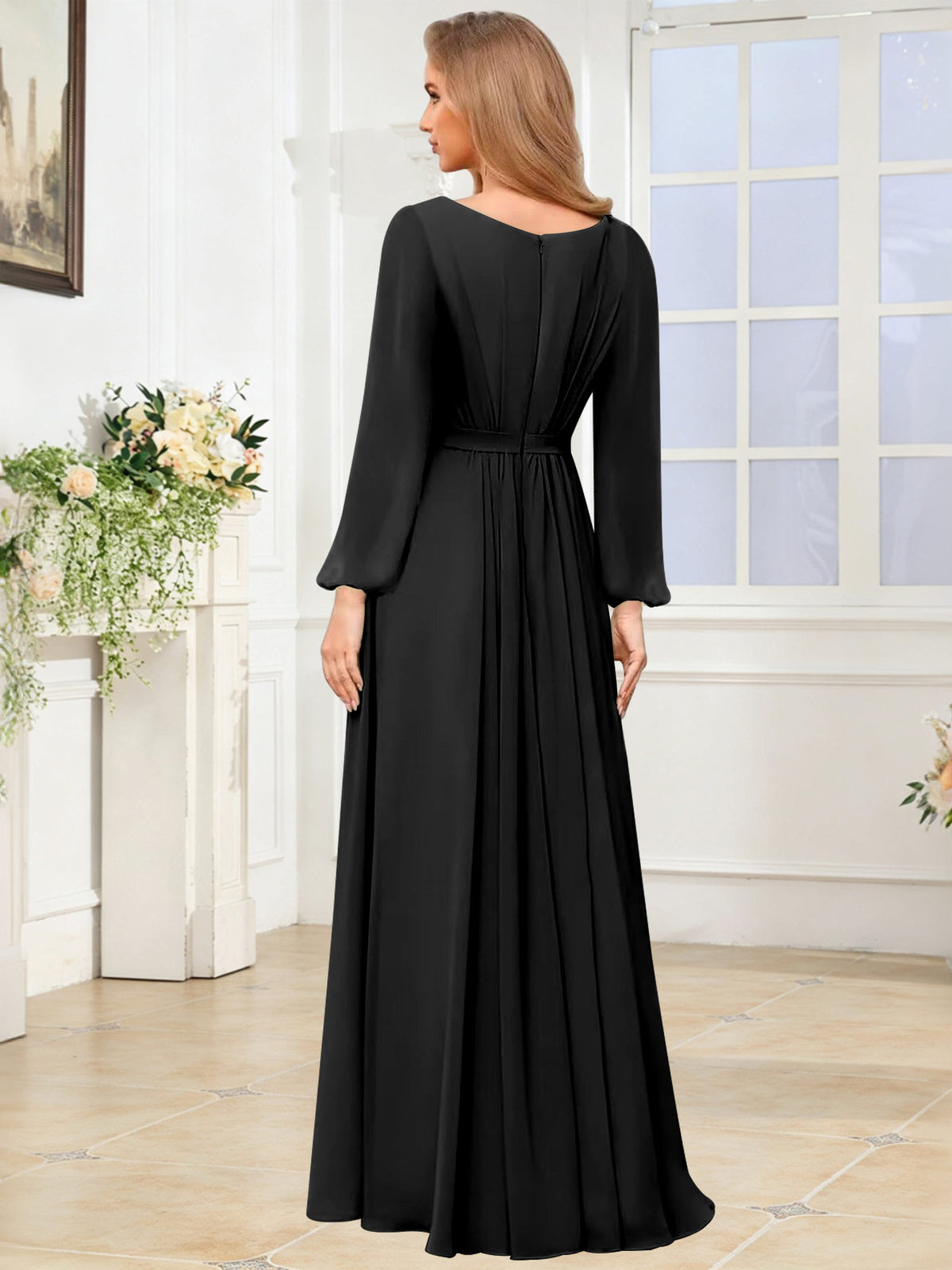 A-Line Chiffon Long Sleeve Bridesmaid Dress