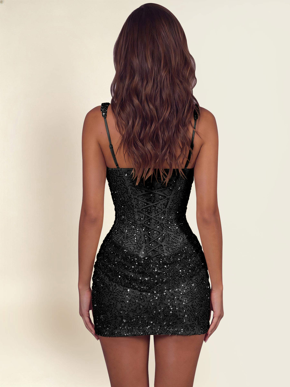 ROVDESY Sparkling Sequin Square Neck Tight Homecoming Mini Dress