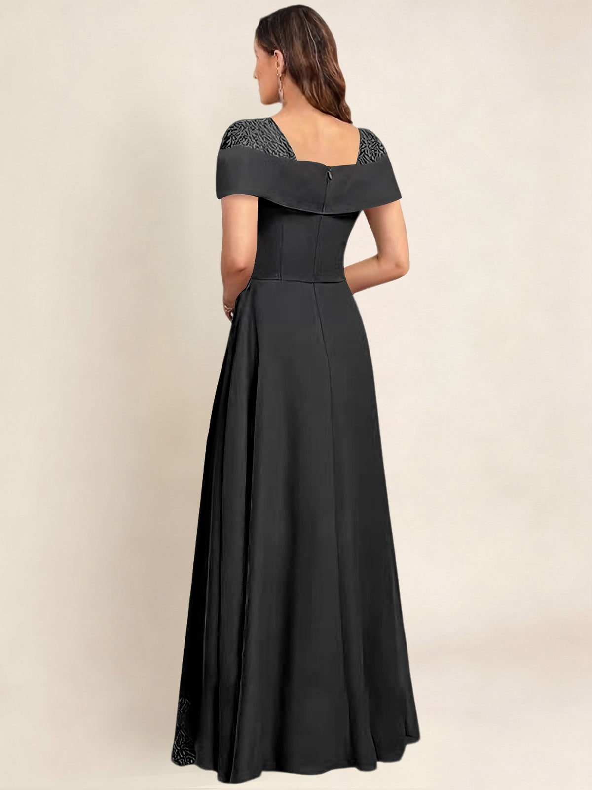 ROVDESY A-Line Off The Shoulder Lace Chiffon Long Mother of the Bride Dress Formal Gown