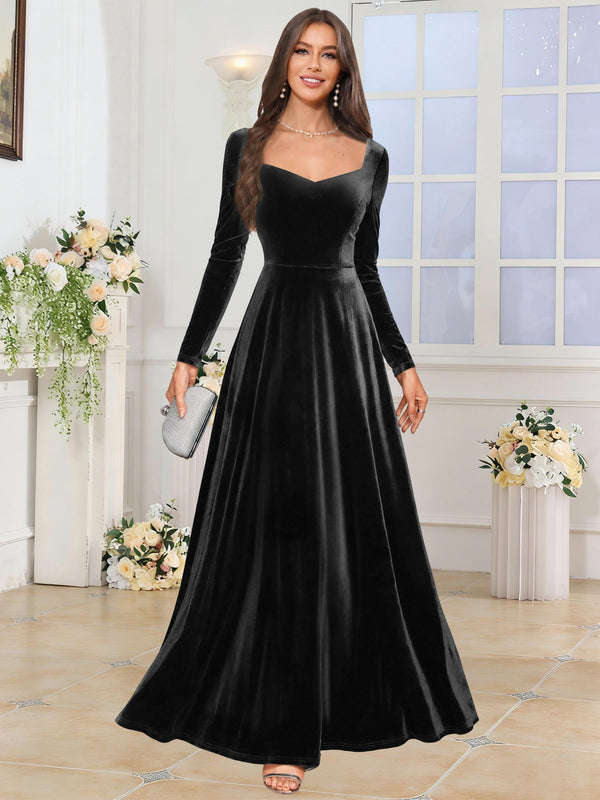 Velvet A Line Long Sleeve Bridesmaid Dresses