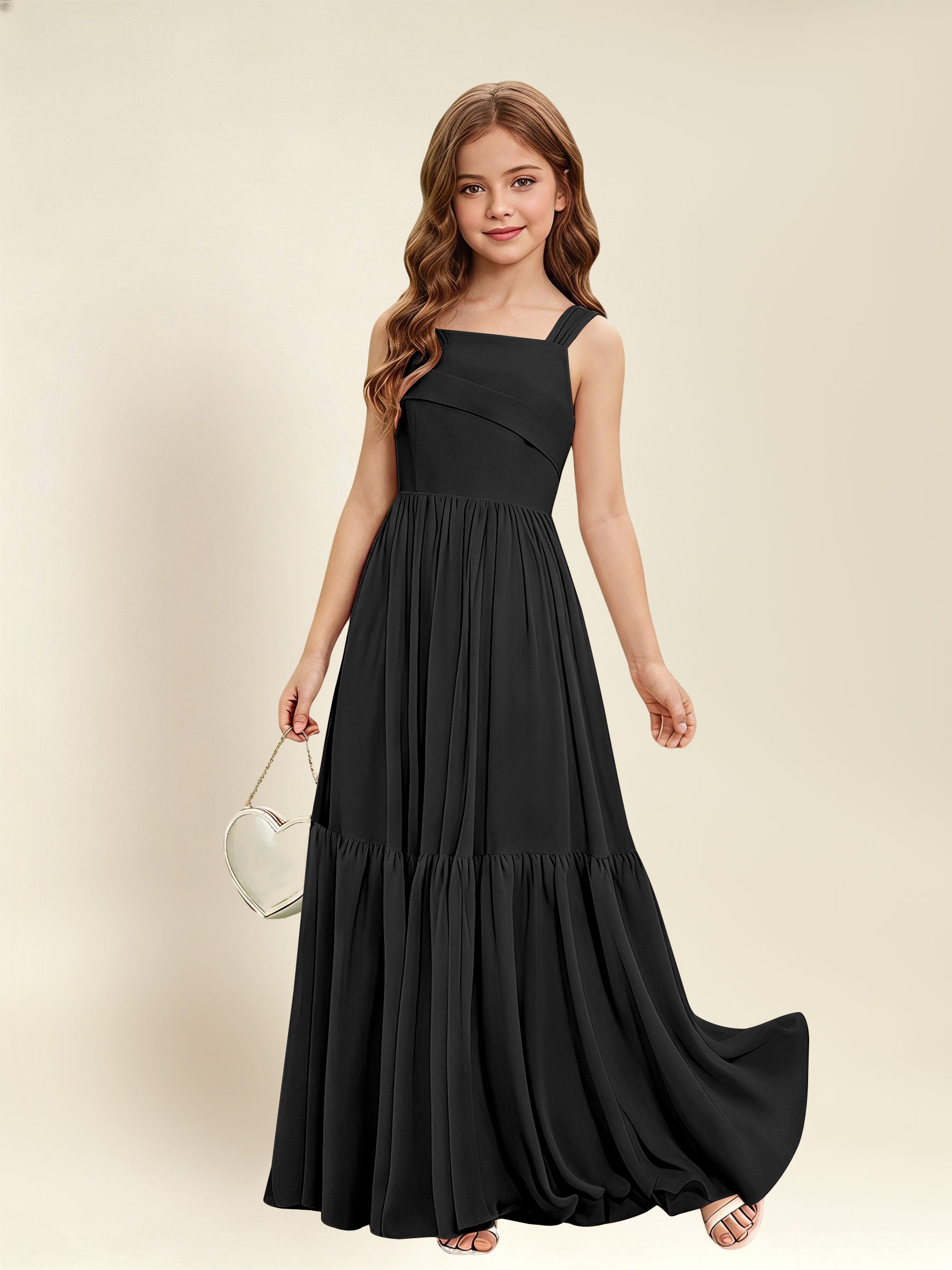 ROVDESY A-Line Square Neck Chiffon  Junior Bridesmaid Dress