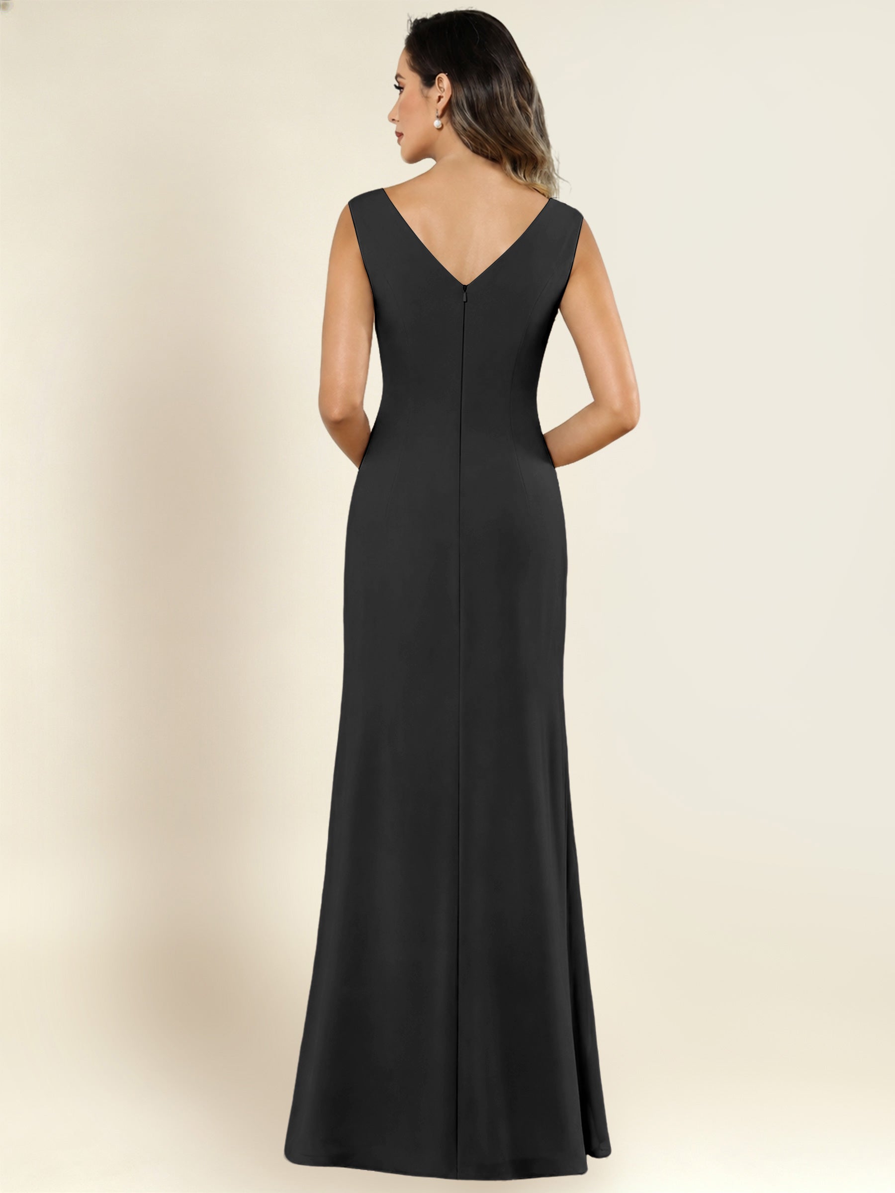 ROVDESY 2 Pieces V-Neck Sequin Chiffon Long Mother Of The Bride Dress With Long Sleeve Jacket