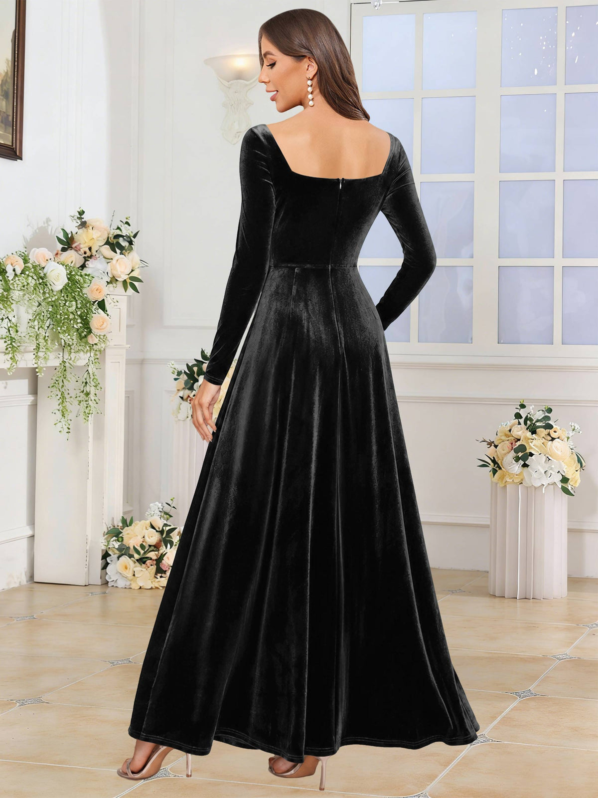 Velvet A Line Long Sleeve Bridesmaid Dresses