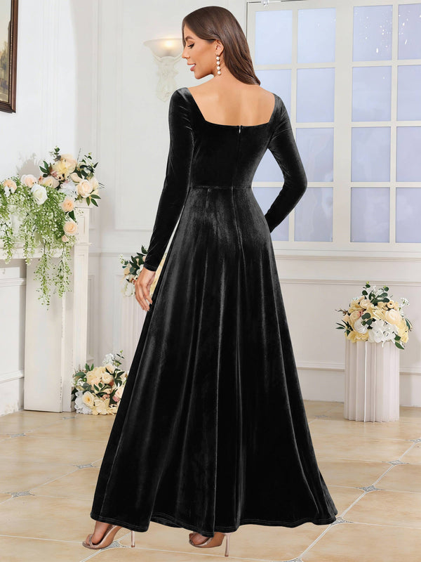 Velvet A Line Long Sleeve Bridesmaid Dresses