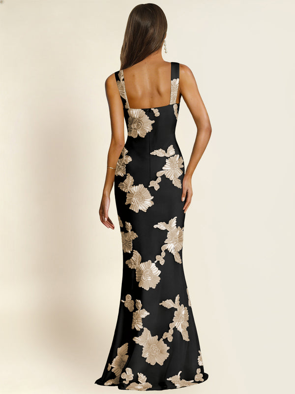 Square Neck Floral Applique Mermaid Long Prom/Bridesmaid Dress
