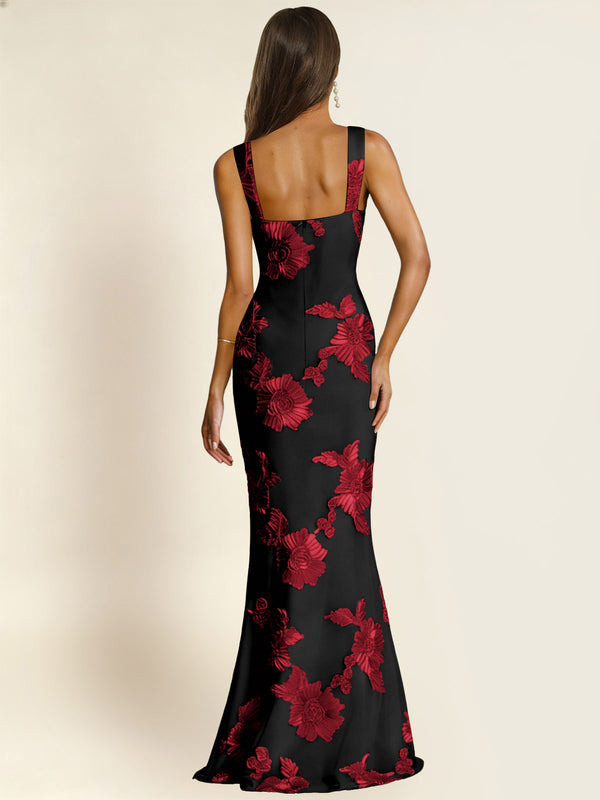 Square Neck Floral Applique Mermaid Long Prom/Bridesmaid Dress