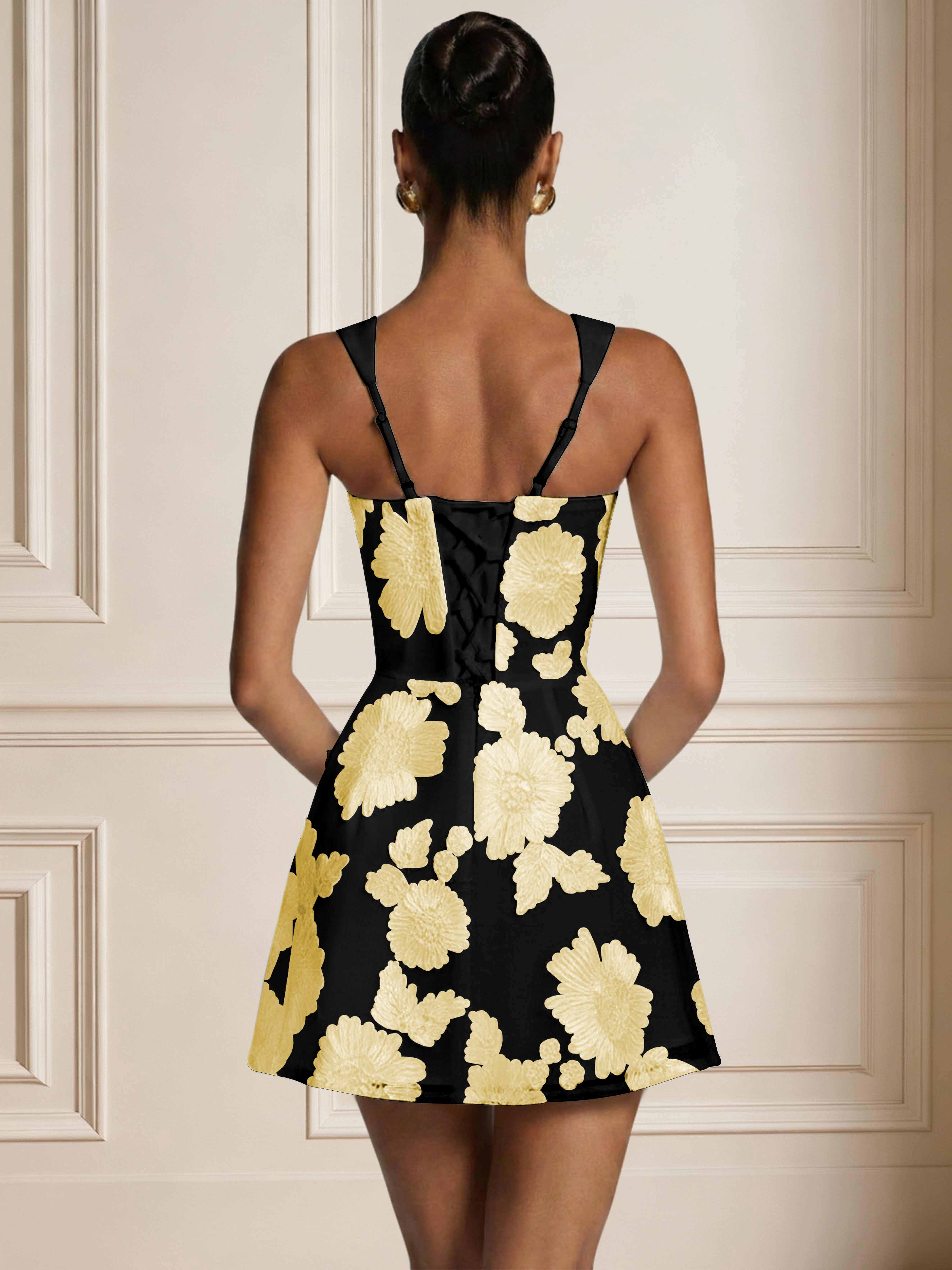 ROVDESY A-Line Sweetheart Floral Embroidery Homecoming Mini Dress