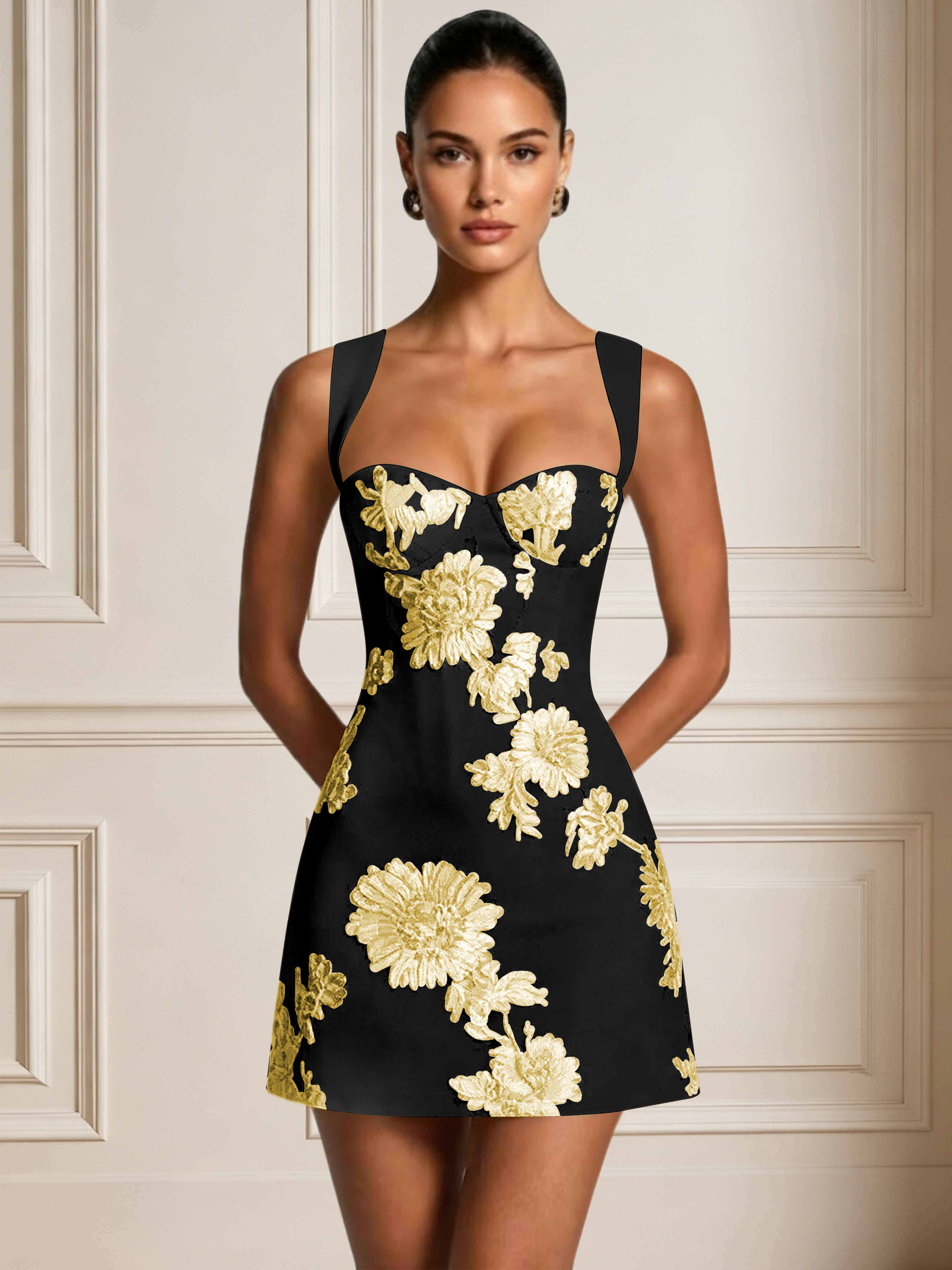 ROVDESY A-Line Sweetheart Floral Embroidery Homecoming Mini Dress