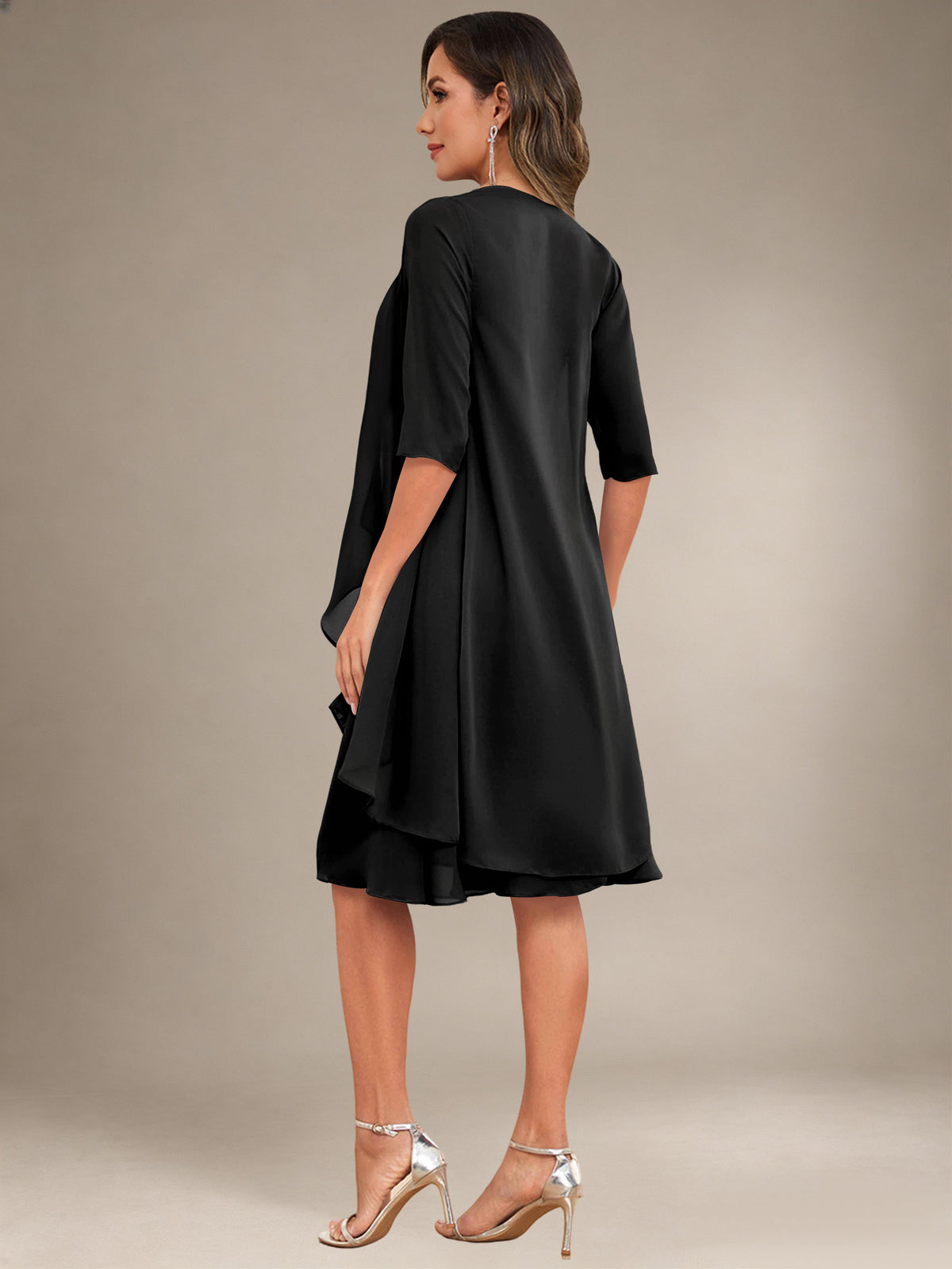 2 Pieces Half Sleeve Chiffon Knee Length Mother Of The Bride Dresses with Jacket