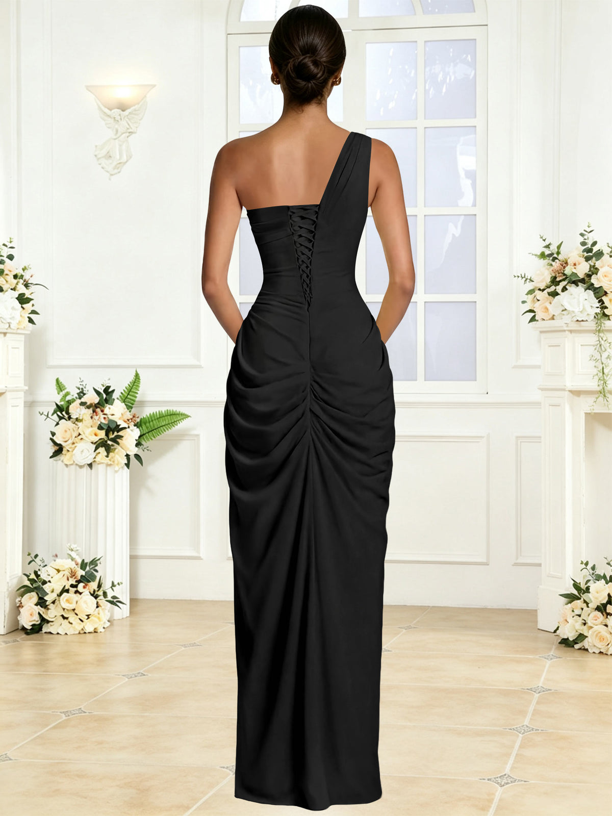 One Shoulder Chiffon Mermaid Long Bridesmaid Dress with Slit