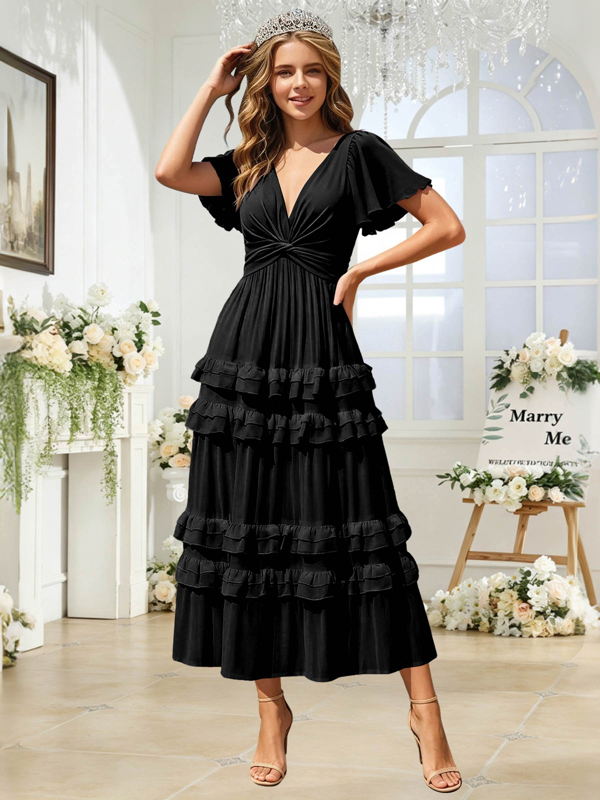 A Line Chiffon Pleated Bridesmaid Dress with Sleeves