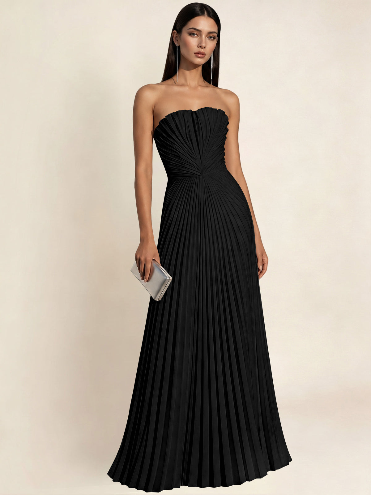 Strapless Satin Pleated A Line Bridesmaid Prom Dress