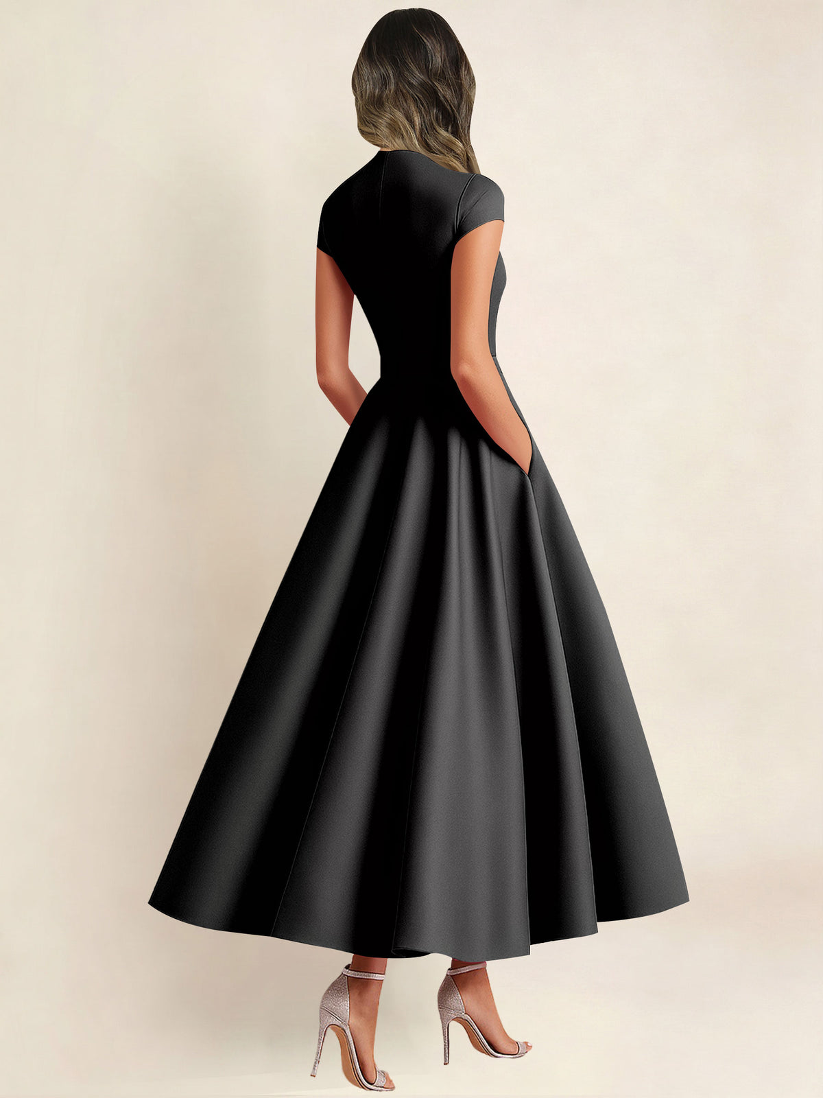 A Line V Neck 3D Flower Satin Mother of the Bride Dress