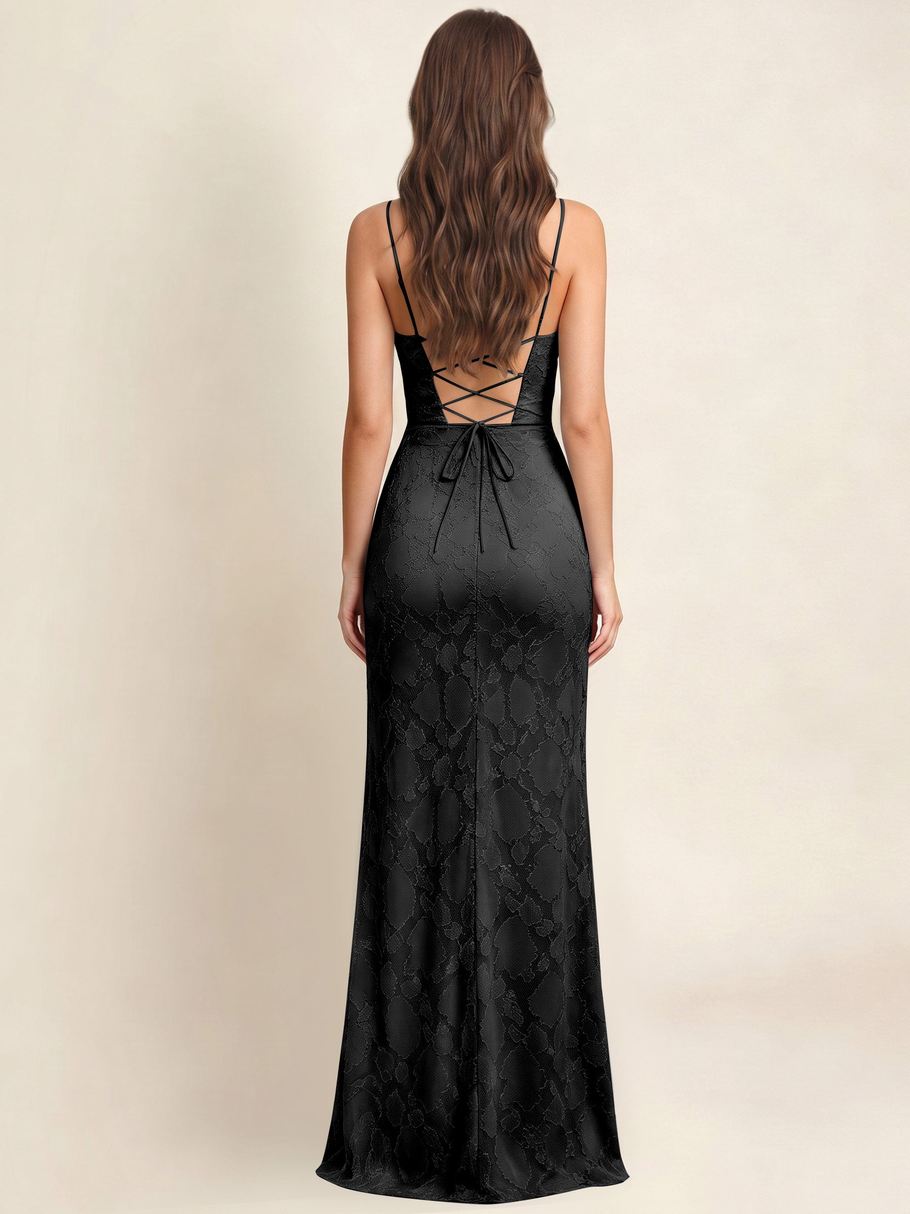 ROVDESY  Cowl Neck Ruffle Mermaid Chiffon Jacquard Bridesmaid/Prom Dress With Slit
