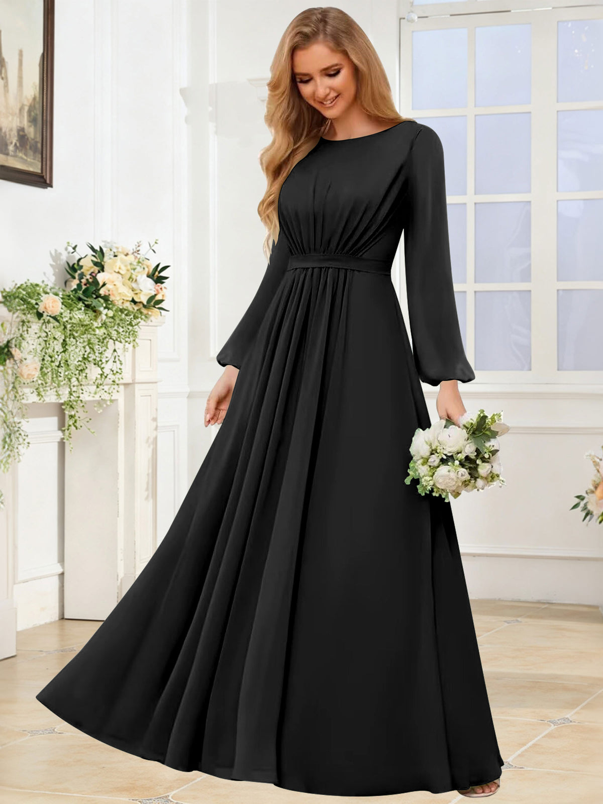 A-Line Chiffon Long Sleeve Bridesmaid Dress
