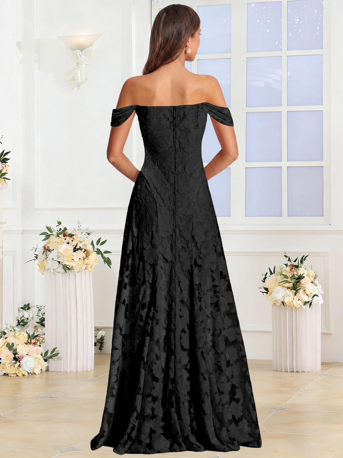 Off the Shoulder Floral Ruched A-line Bridesmaid Dress