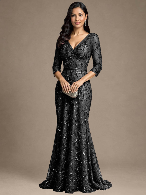 V Neck Half Sleeve Mermaid Mother of the Bride Dress Formal Dress