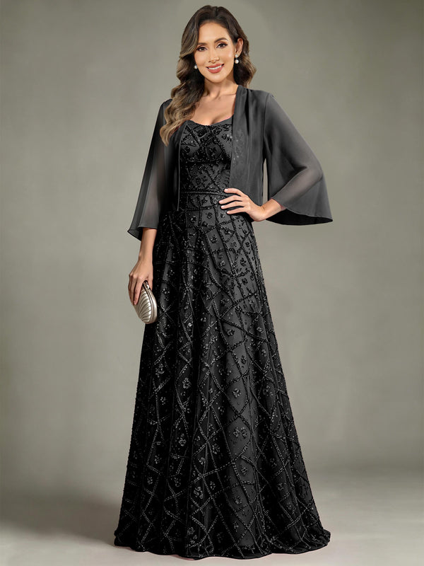 2 Pieces Sequin Long Mother of The Bride Dress with Jacket