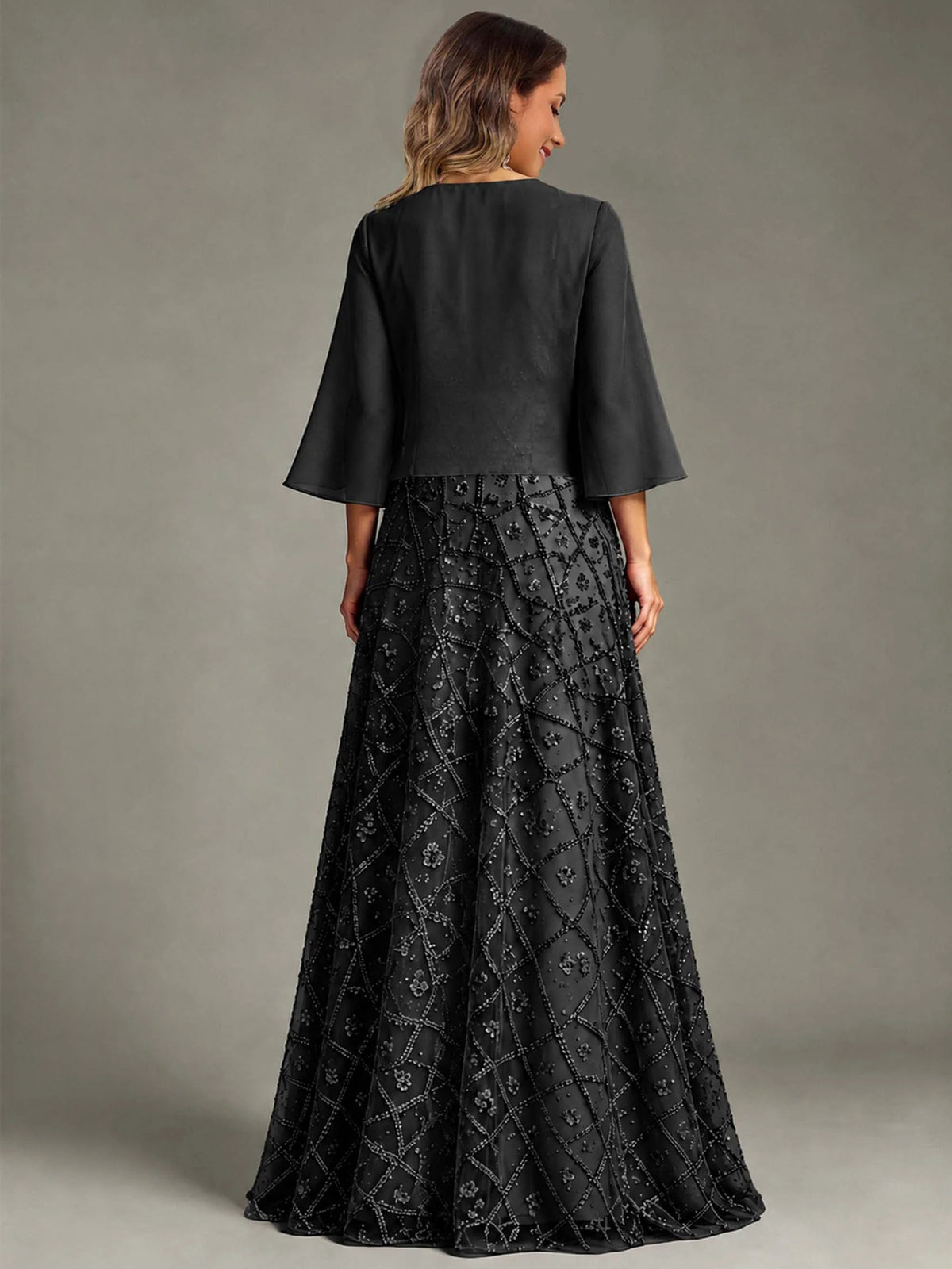 2 Pieces Sequin Long Mother of The Bride Dress with Jacket