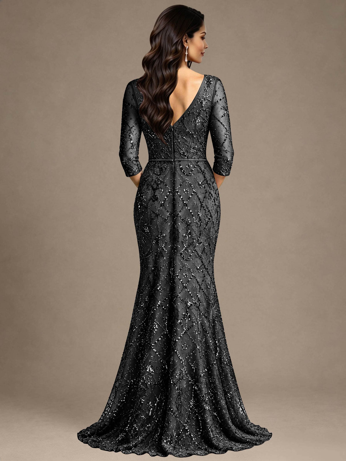 V Neck Half Sleeve Mermaid Mother of the Bride Dress Formal Dress