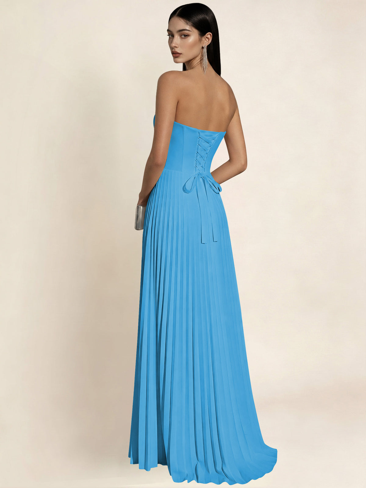 Strapless Satin Pleated A Line Bridesmaid Prom Dress