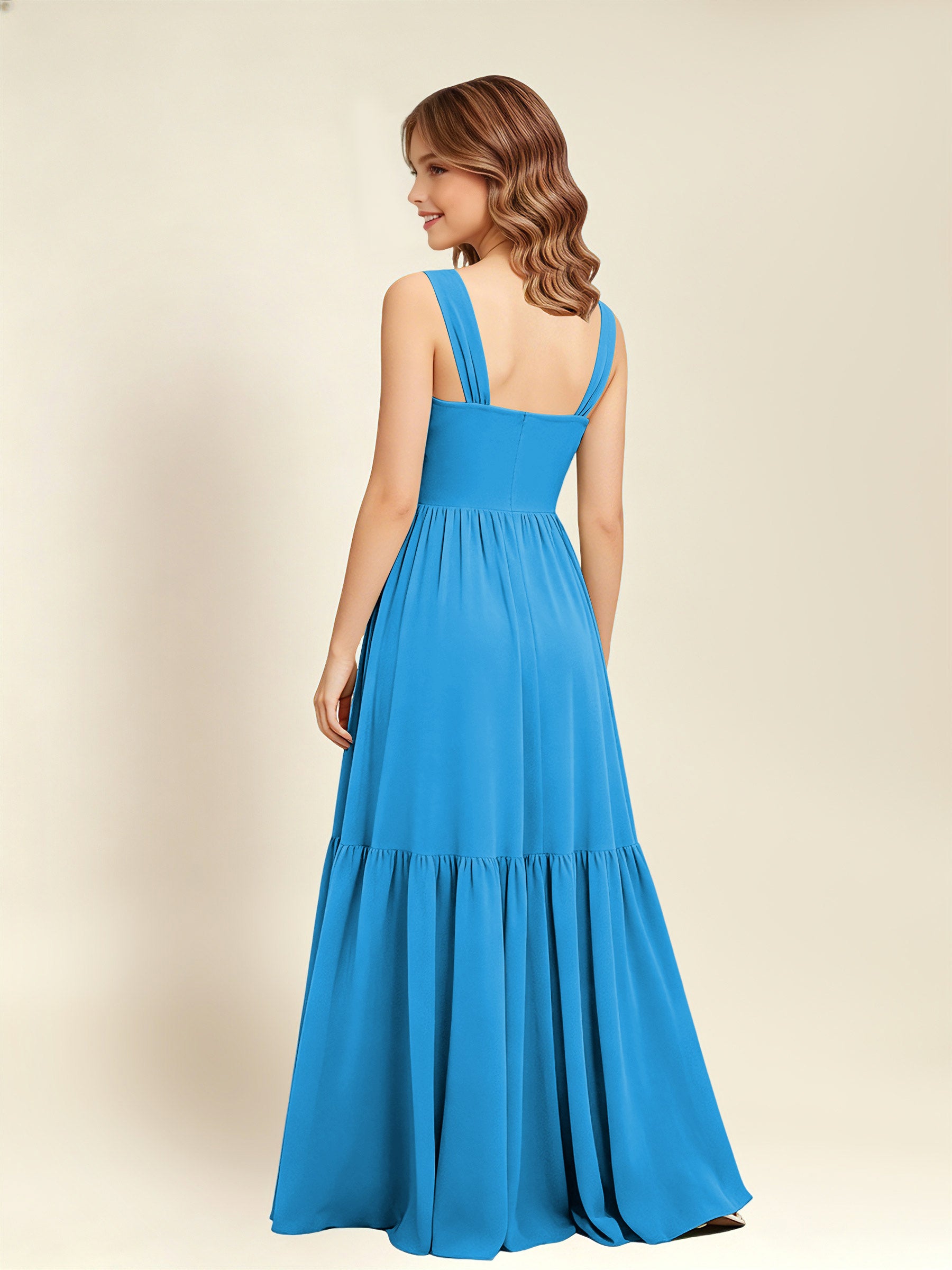ROVDESY A-Line Square Neck Chiffon  Junior Bridesmaid Dress