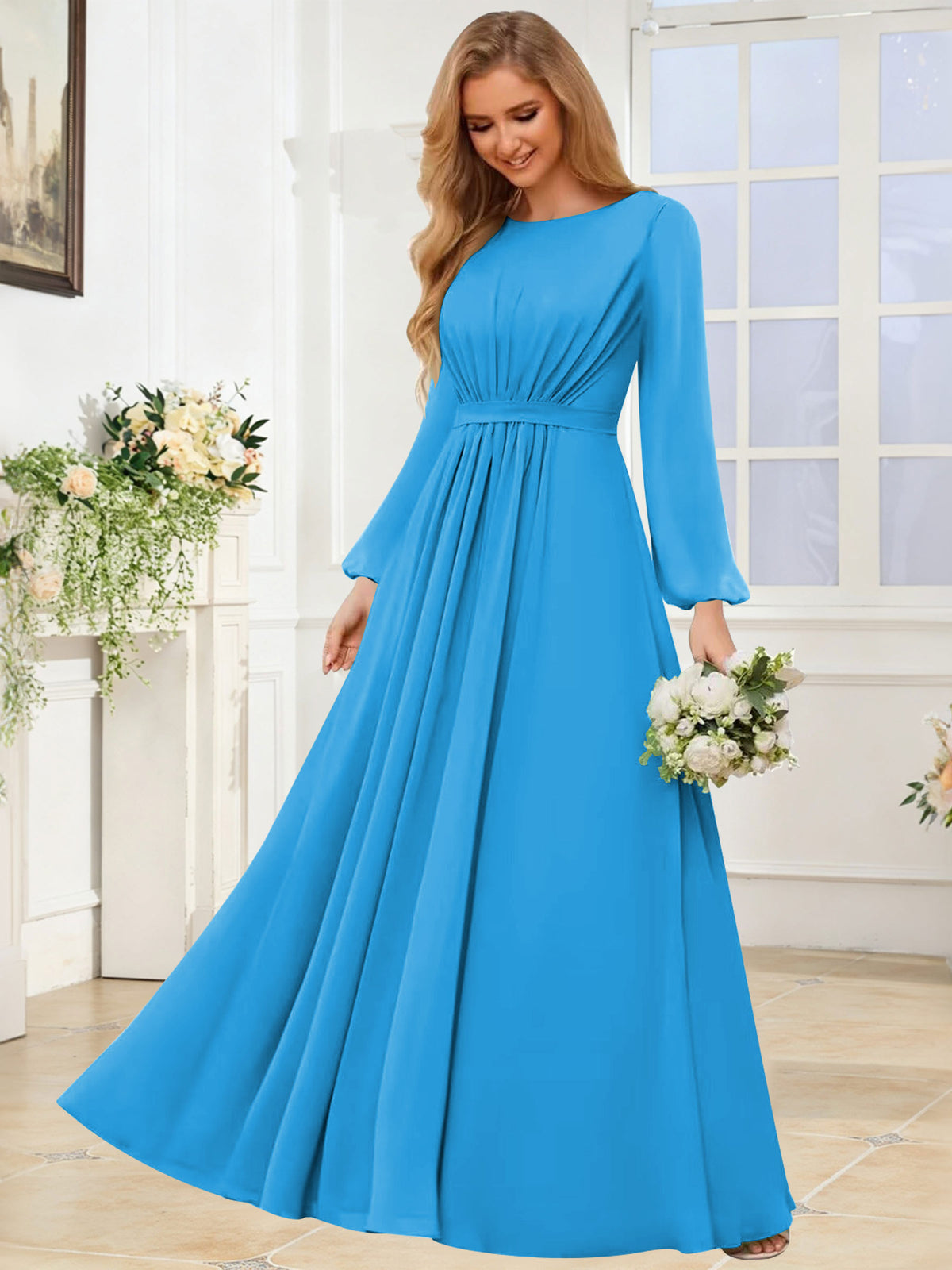 A-Line Chiffon Long Sleeve Bridesmaid Dress