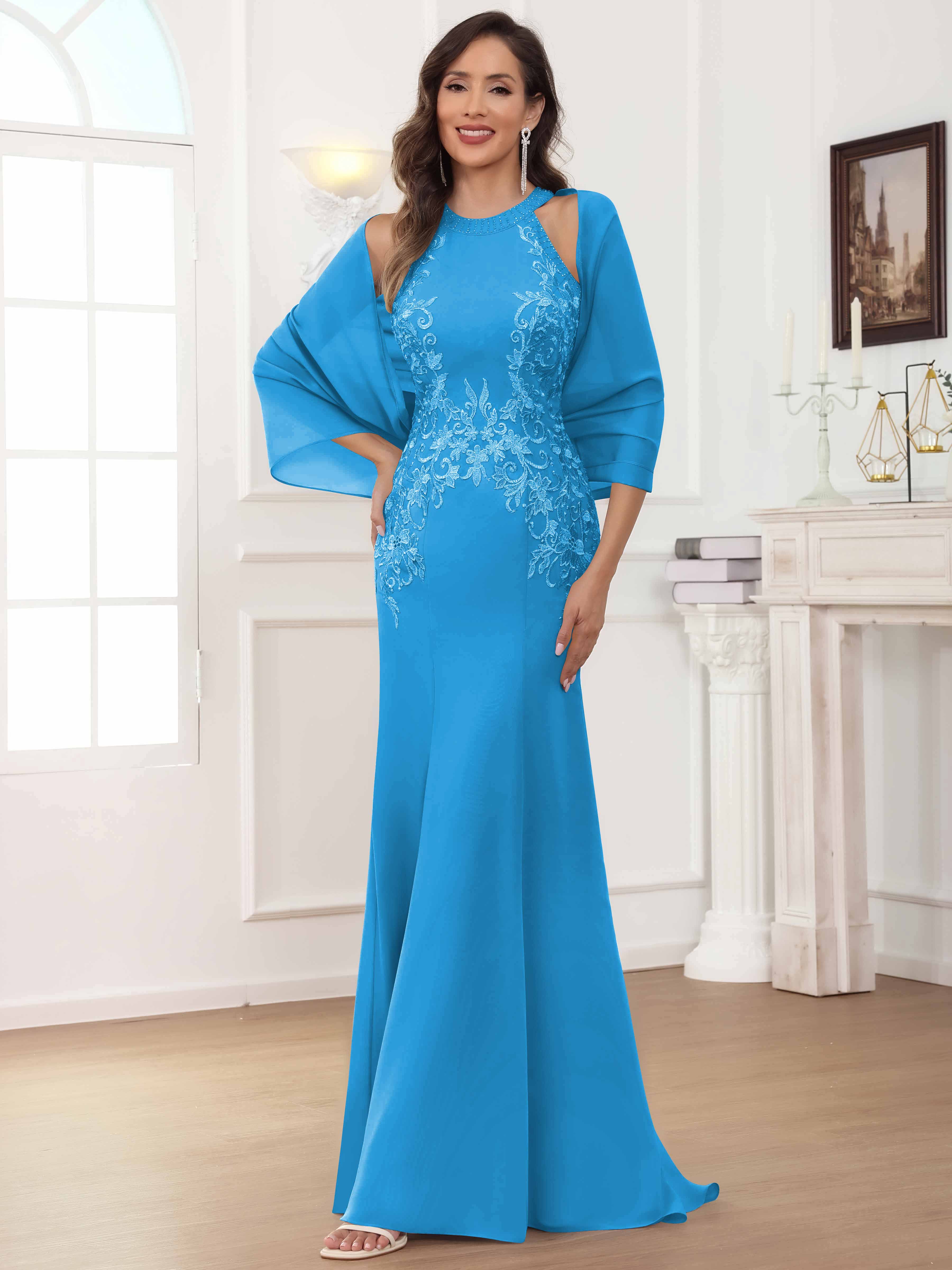 ROVDESY Halter Mermaid Lace Mother Of The Bride Dress With Jacket