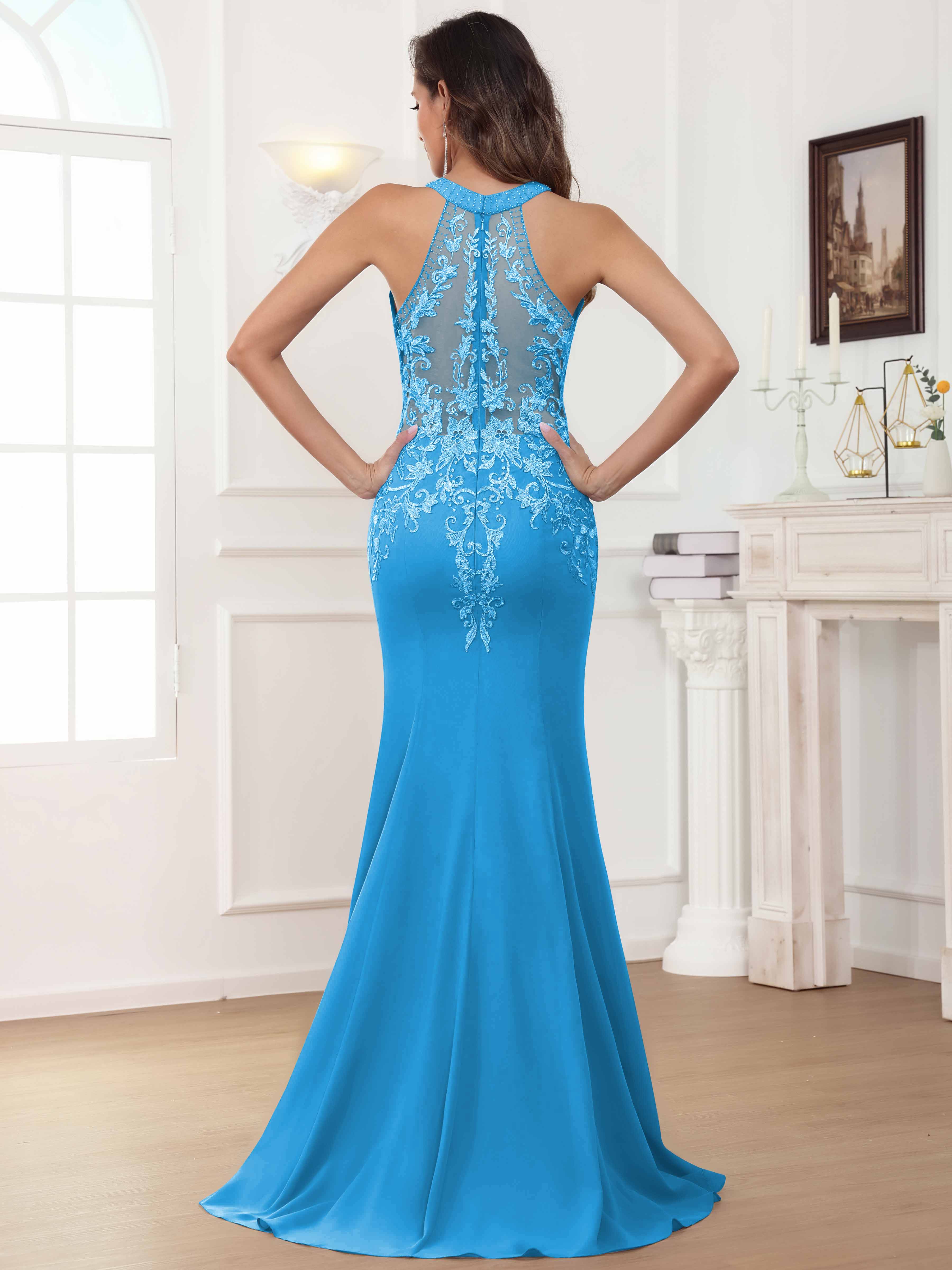 ROVDESY Halter Mermaid Lace Mother Of The Bride Dress With Jacket