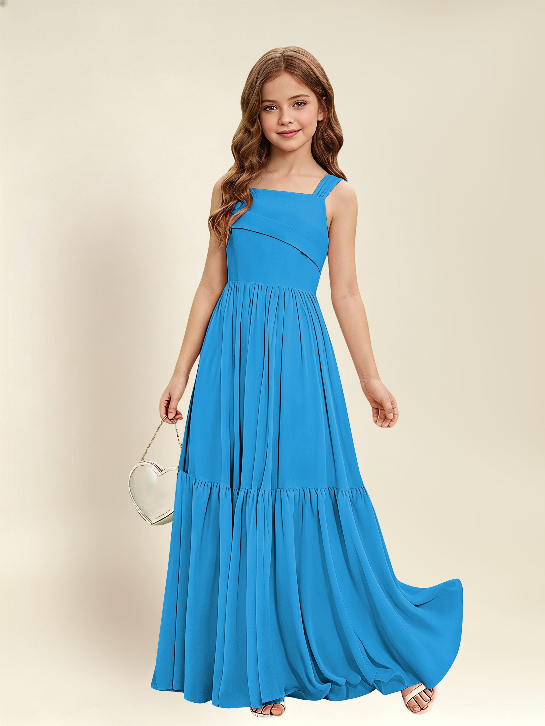 ROVDESY A-Line Square Neck Chiffon  Junior Bridesmaid Dress