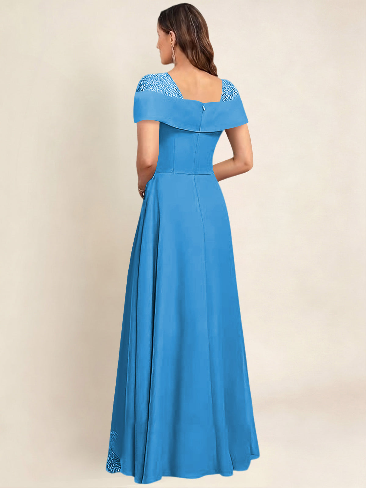 ROVDESY A-Line Off The Shoulder Lace Chiffon Long Mother of the Bride Dress Formal Gown
