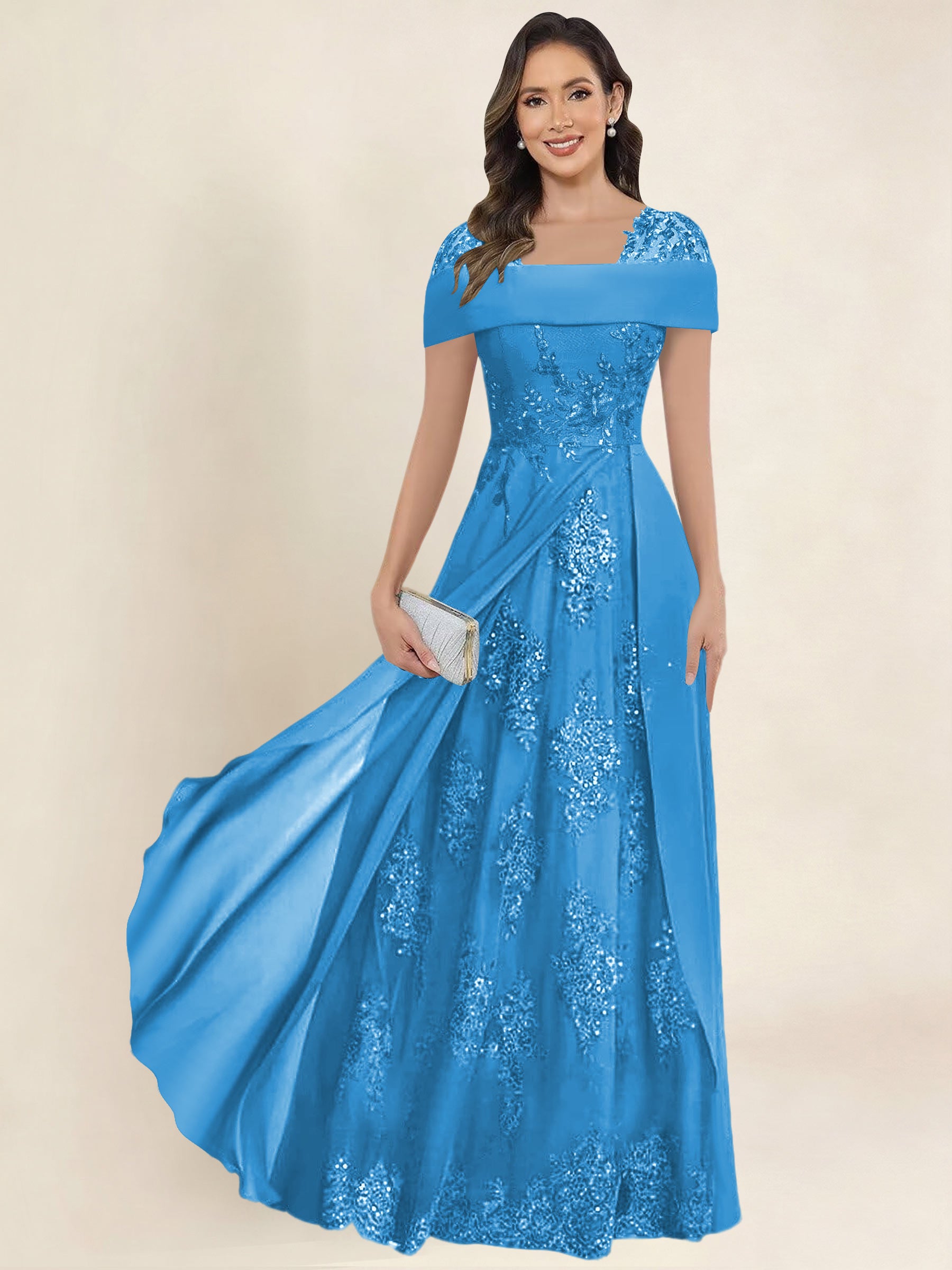 ROVDESY A-Line Off The Shoulder Lace Chiffon Long Mother of the Bride Dress Formal Gown