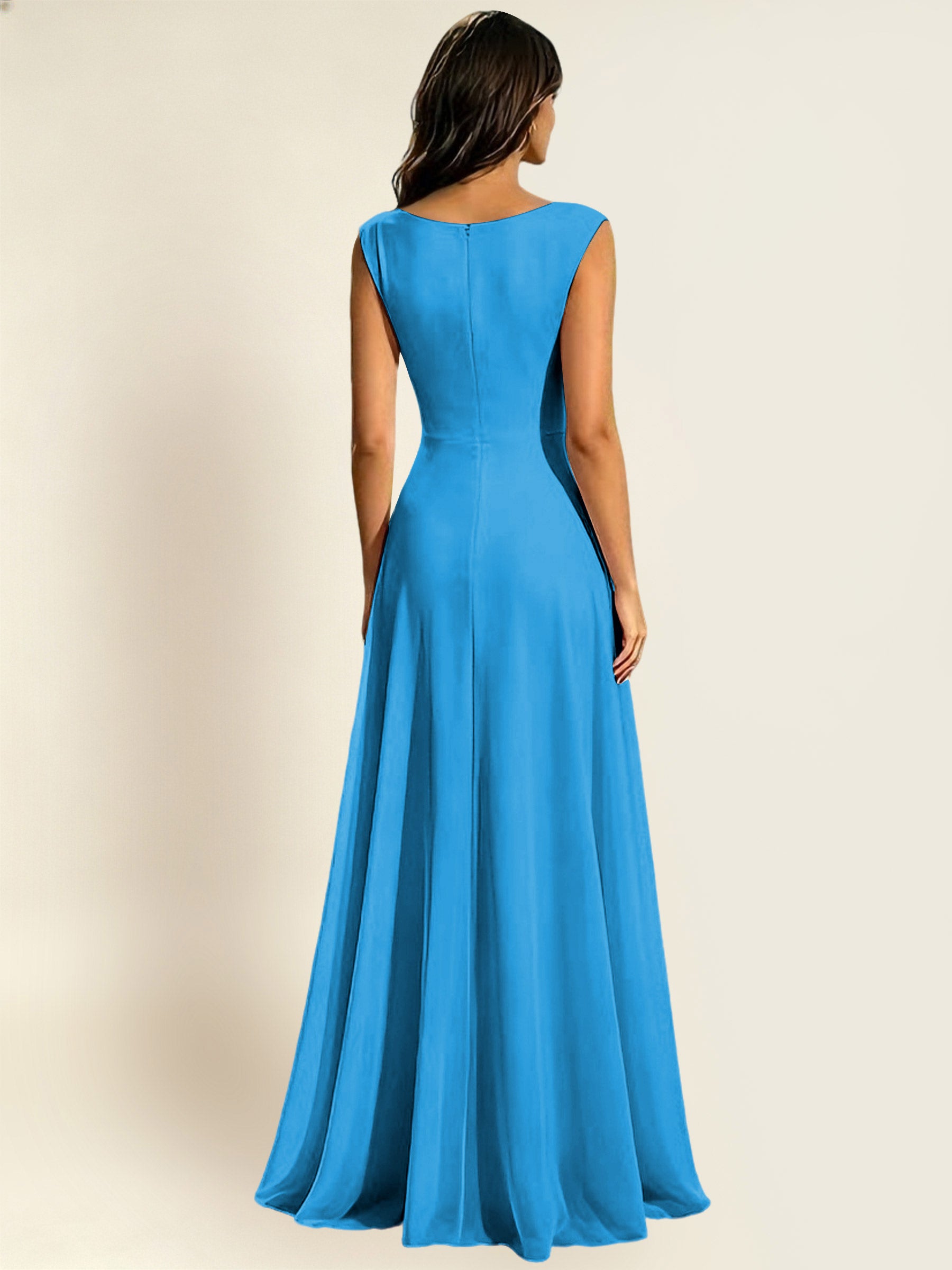 ROVDESY A-Line Chiffon Long Bridesmaid Dress With Sleeveless