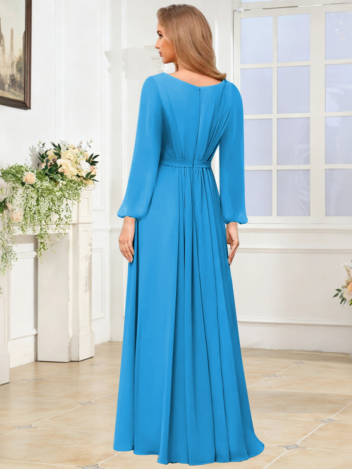 A-Line Chiffon Long Sleeve Bridesmaid Dress