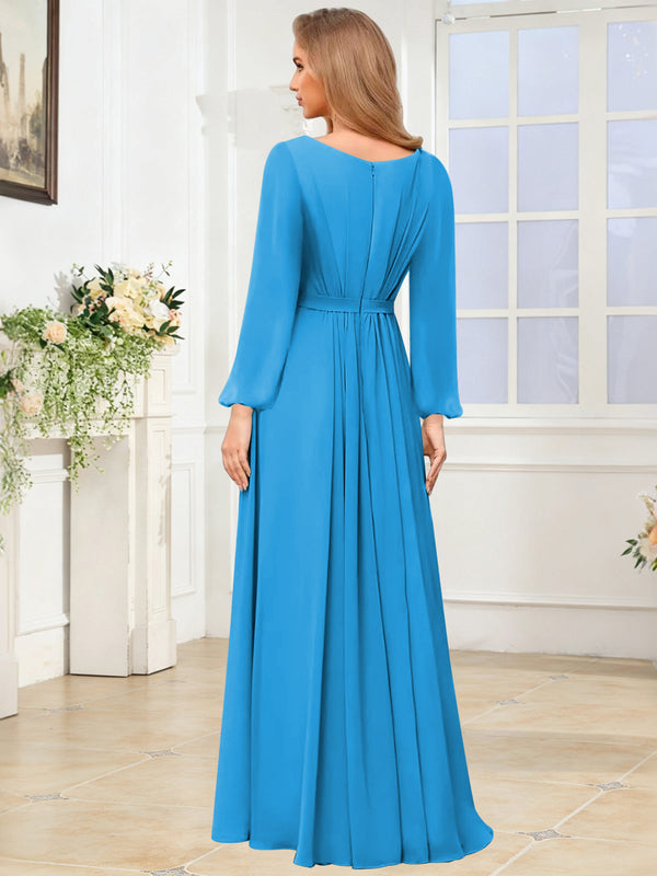 A-Line Chiffon Long Sleeve Bridesmaid Dress