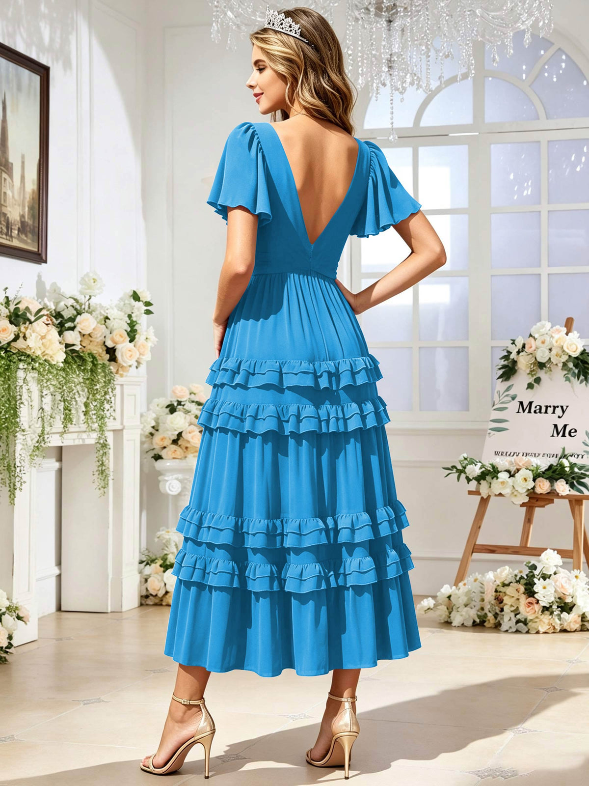 A Line Chiffon Pleated Bridesmaid Dress with Sleeves