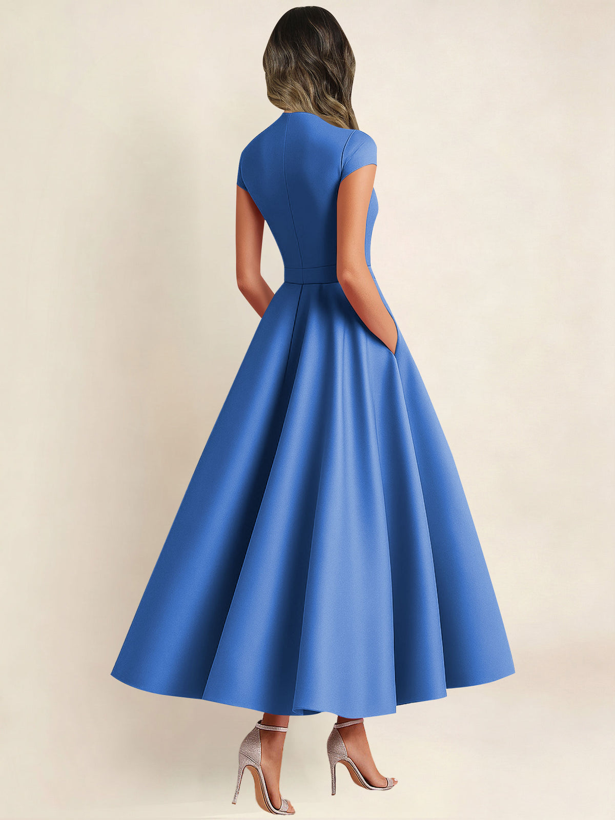 A Line V Neck 3D Flower Satin Mother of the Bride Dress