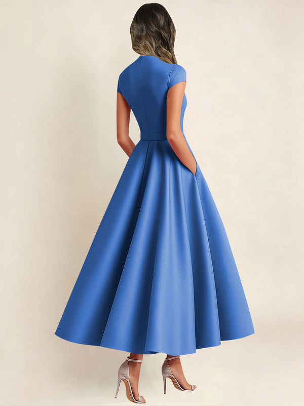 A Line V Neck 3D Flower Satin Mother of the Bride Dress