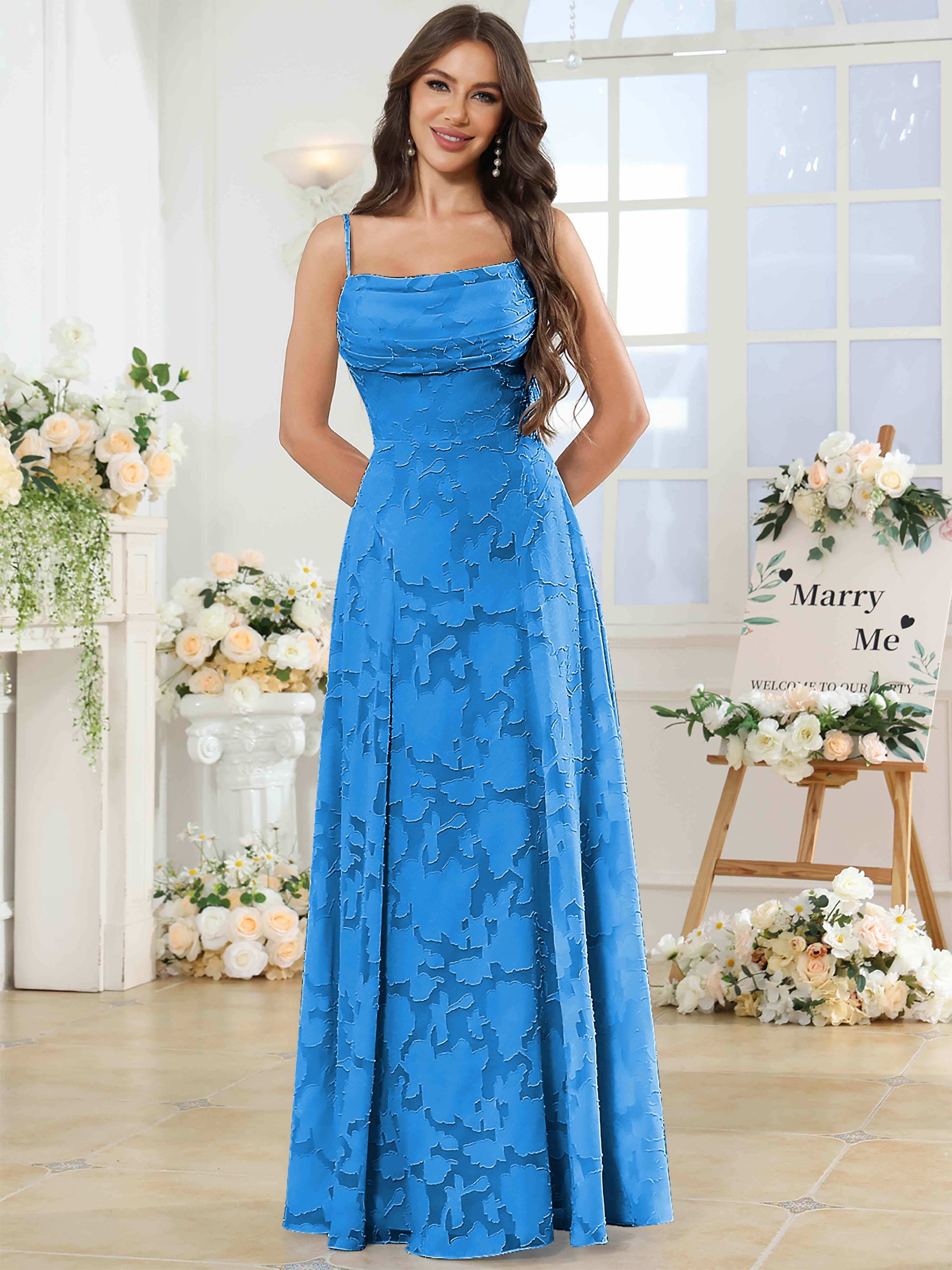 ROVDESY Cowl Chiffon Jacquard Bridesmaid/Prom Dress