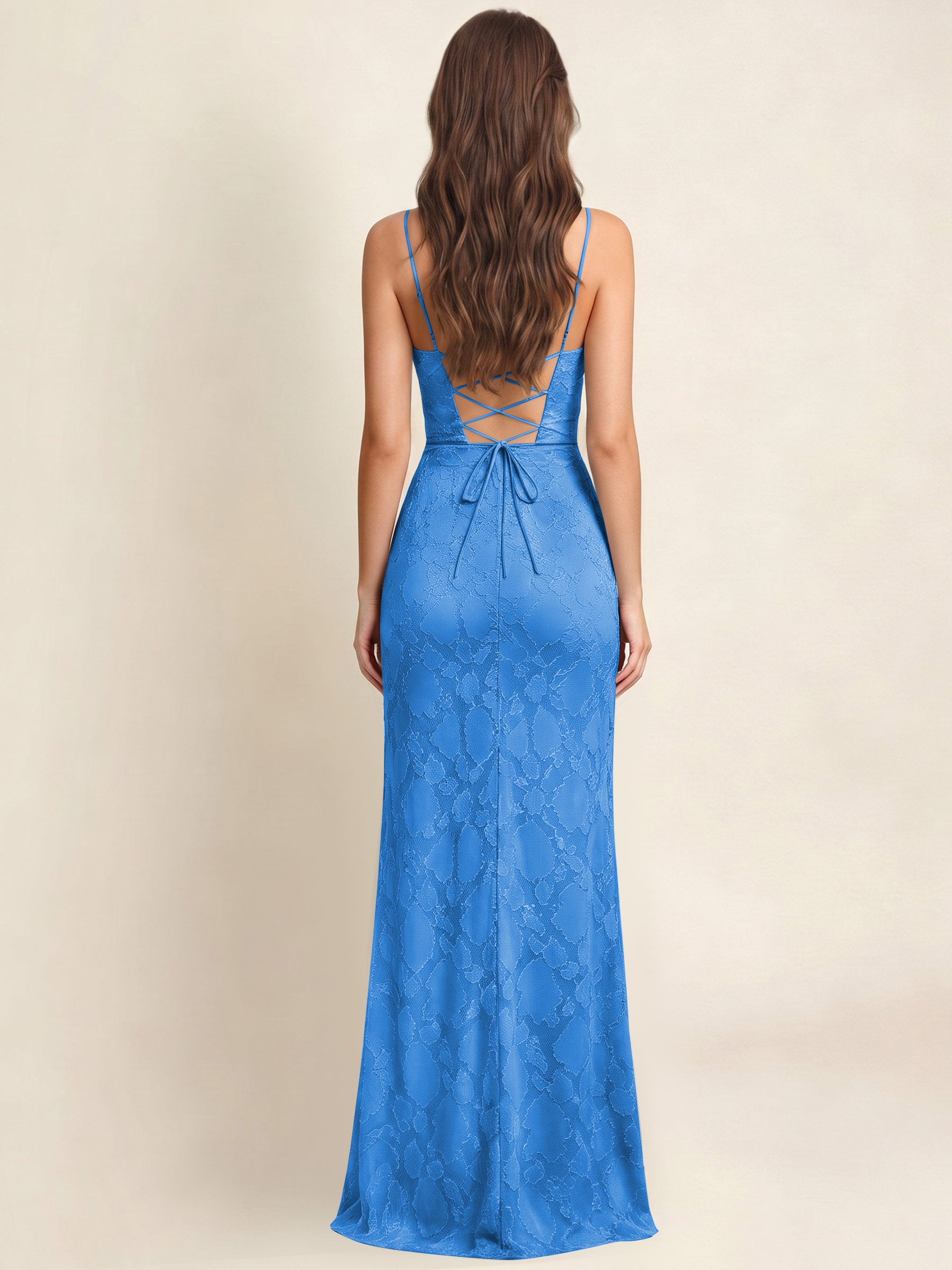 ROVDESY  Cowl Neck Ruffle Mermaid Chiffon Jacquard Bridesmaid/Prom Dress With Slit