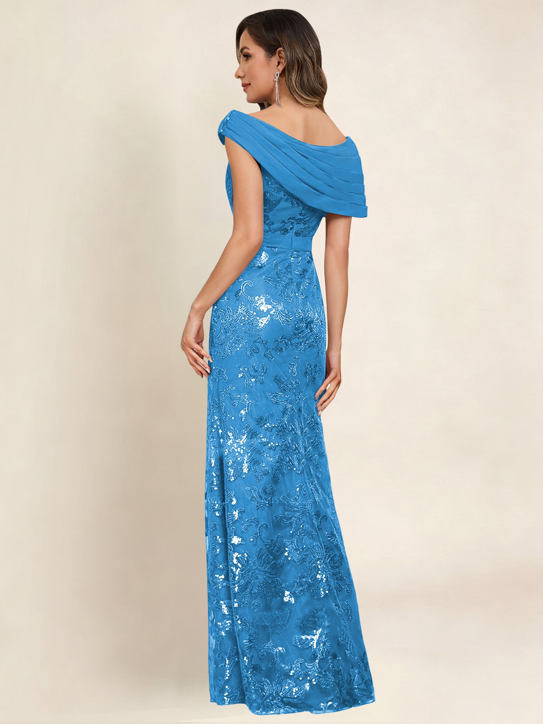 ROVDESY Off the Shoulder Sequin Mermaid Long Mother Of The Bride Dress Formal Gown