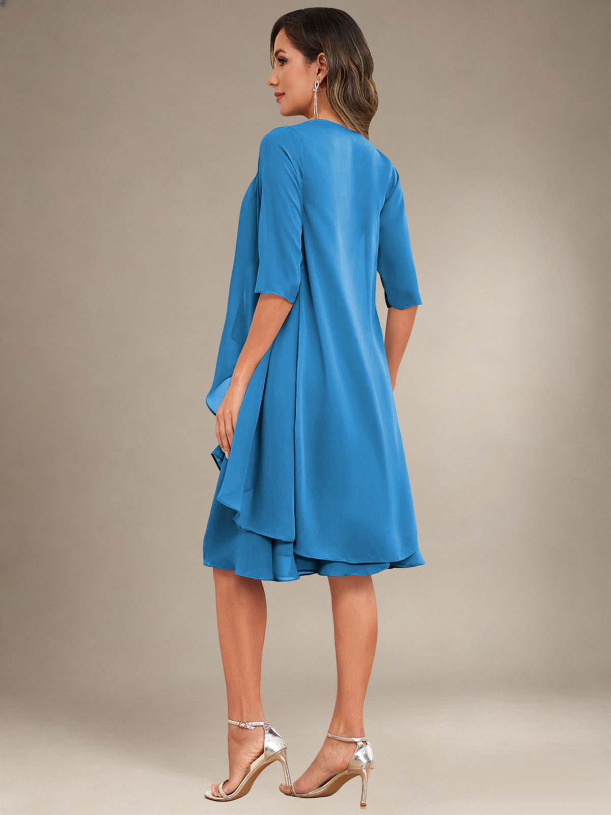 2 Pieces Half Sleeve Chiffon Knee Length Mother Of The Bride Dresses with Jacket