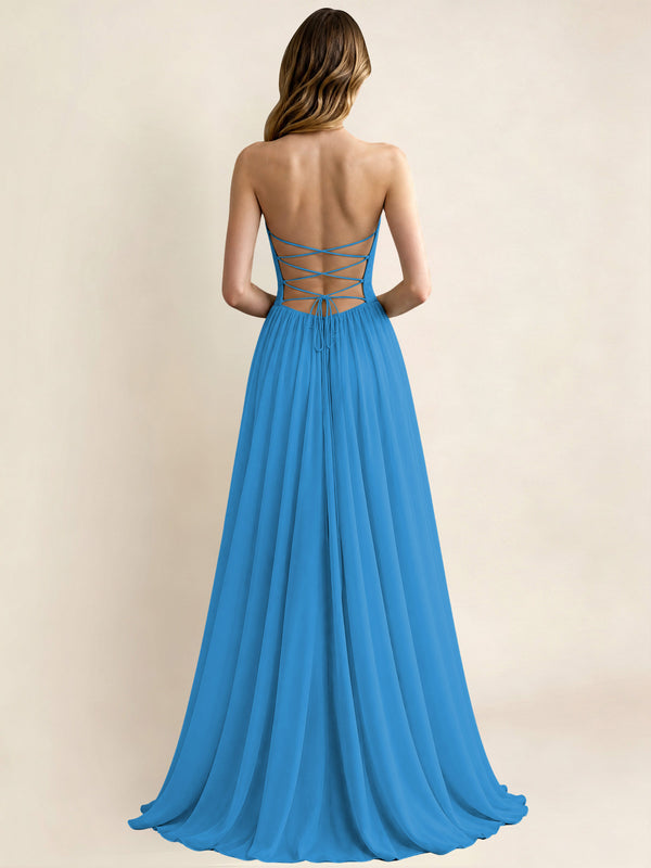 Sweetheart Chiffon Pleated A Line Bridesmaid Formal Dress