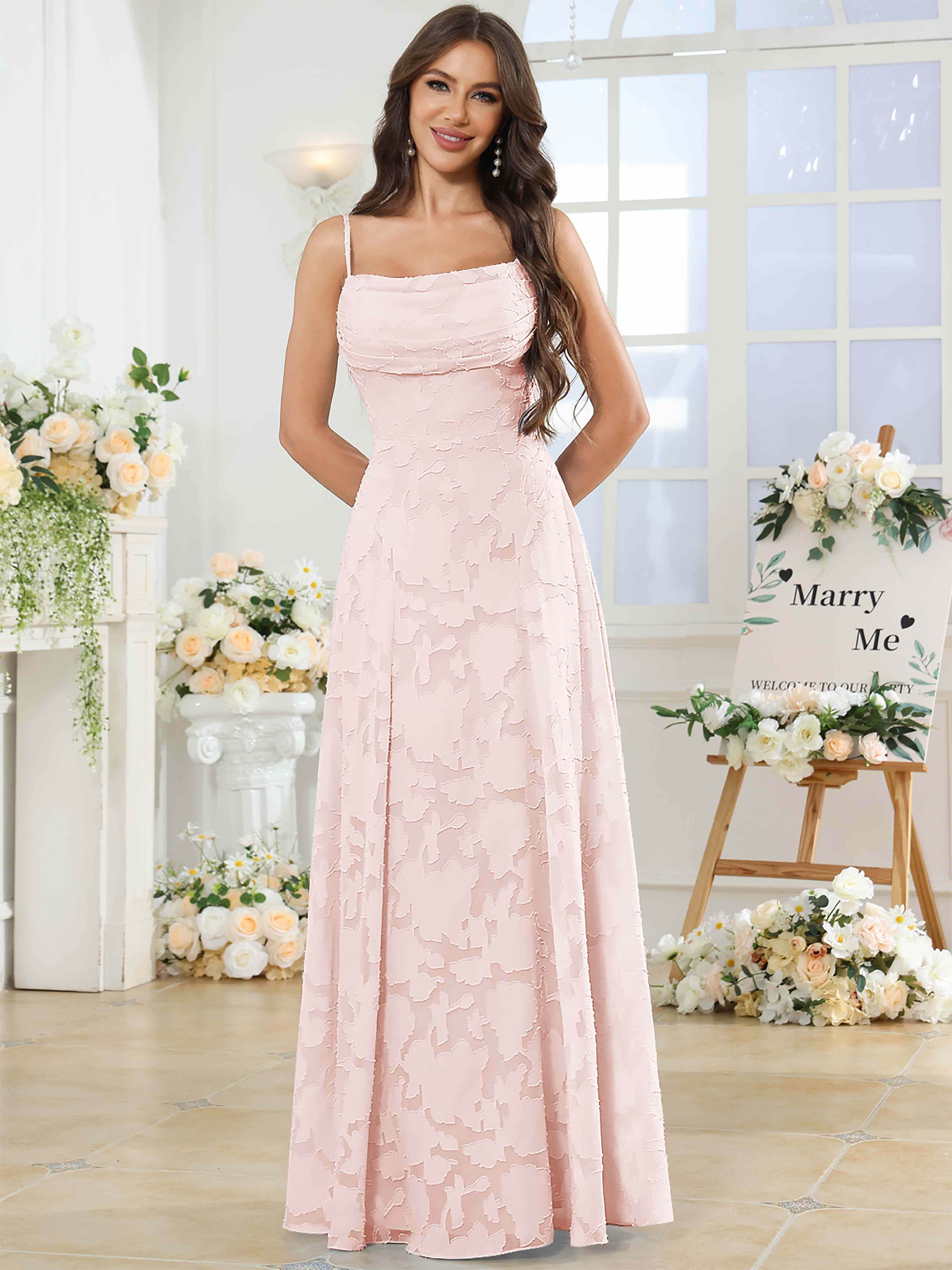 ROVDESY Cowl Chiffon Jacquard Bridesmaid/Prom Dress