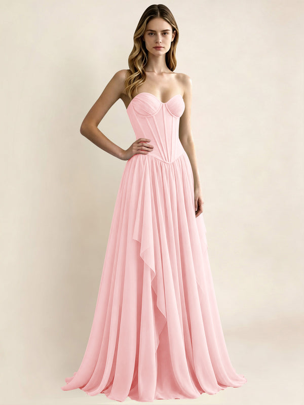 Sweetheart Chiffon Pleated A Line Bridesmaid Formal Dress
