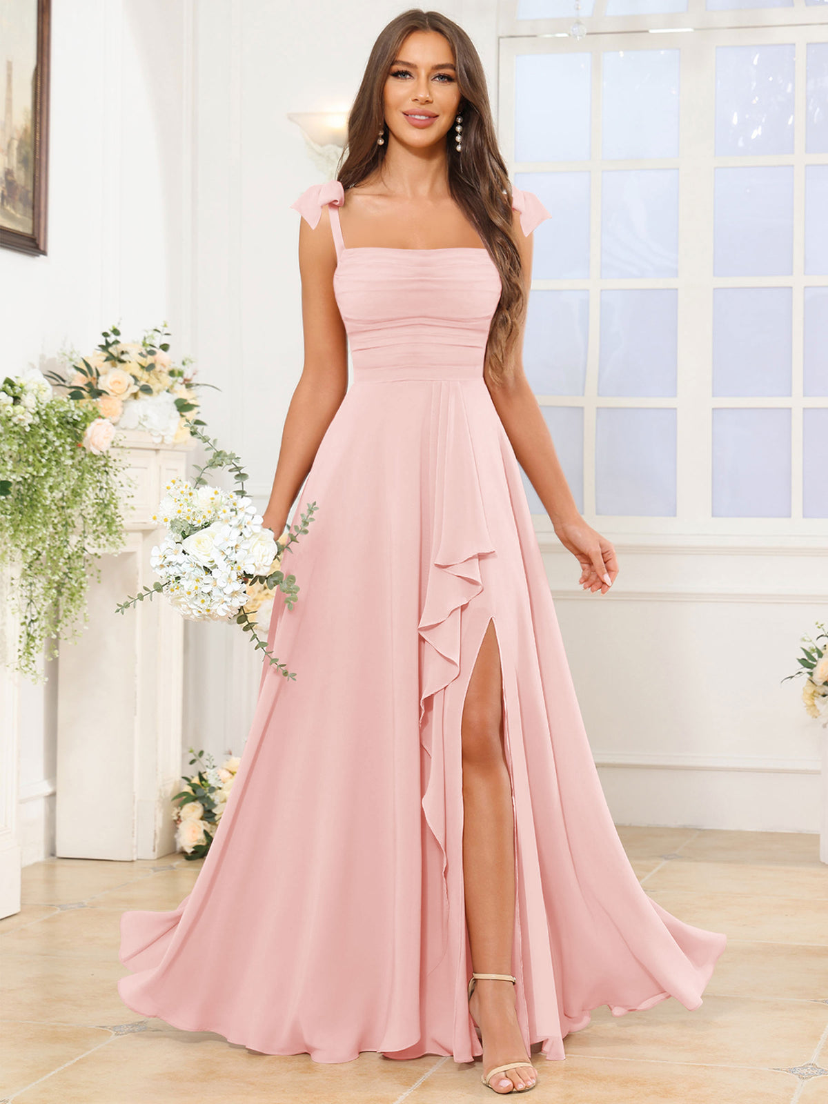 A Line Bridesmaid Dress with Slit