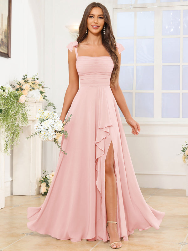 A Line Bridesmaid Dress with Slit