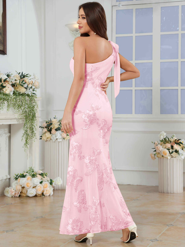 One-Shoulder Mermaid Floral Bridesmaid/Prom Dress