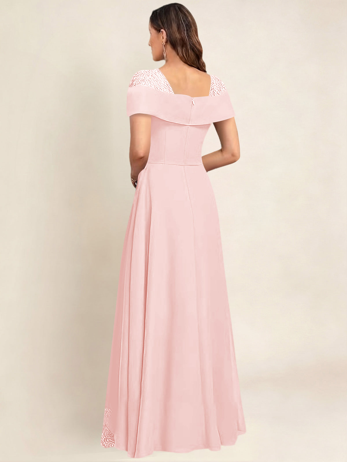 ROVDESY A-Line Off The Shoulder Lace Chiffon Long Mother of the Bride Dress Formal Gown